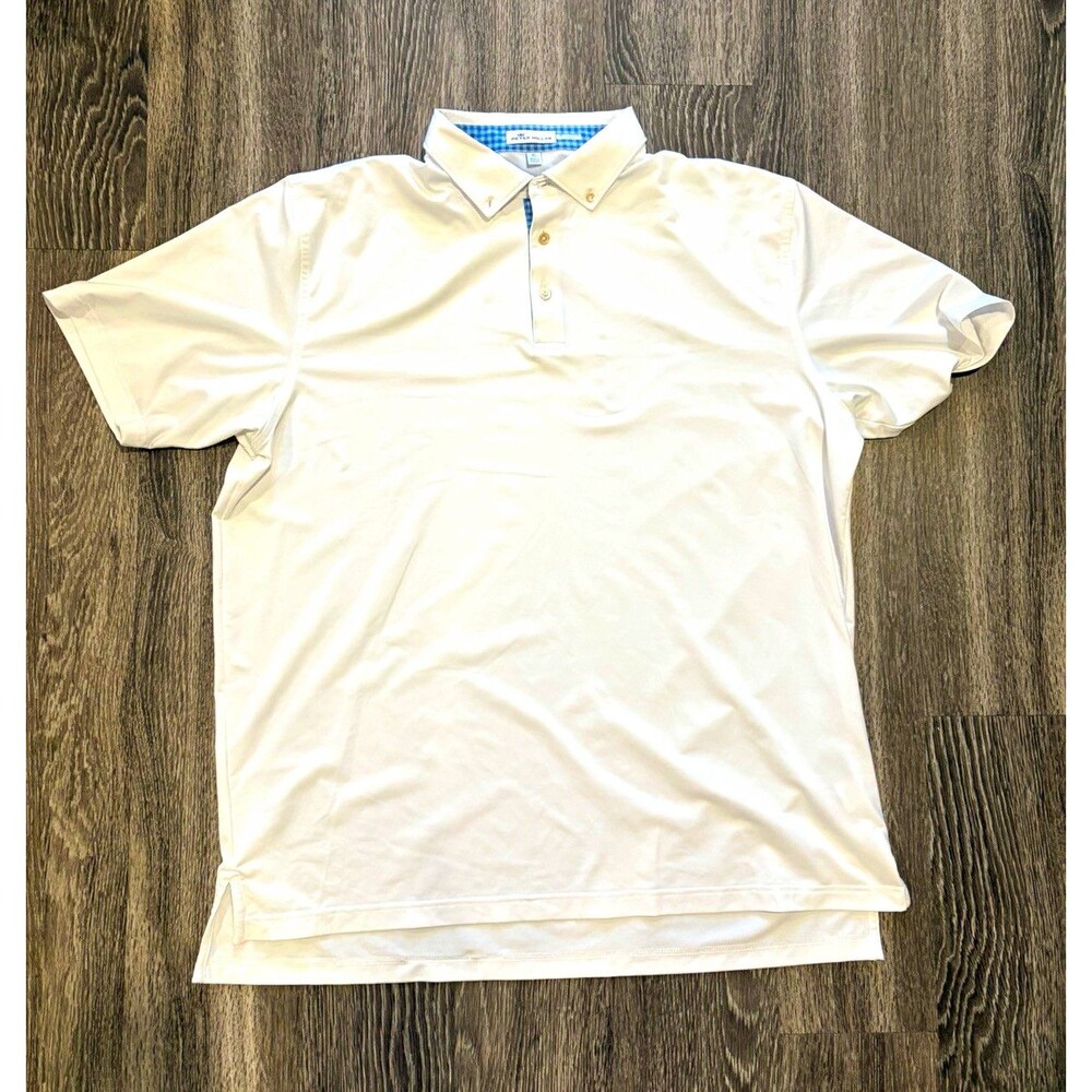 Peter Millar Men's Solid White Polo Shirt XL Short Sleeve Collared Button